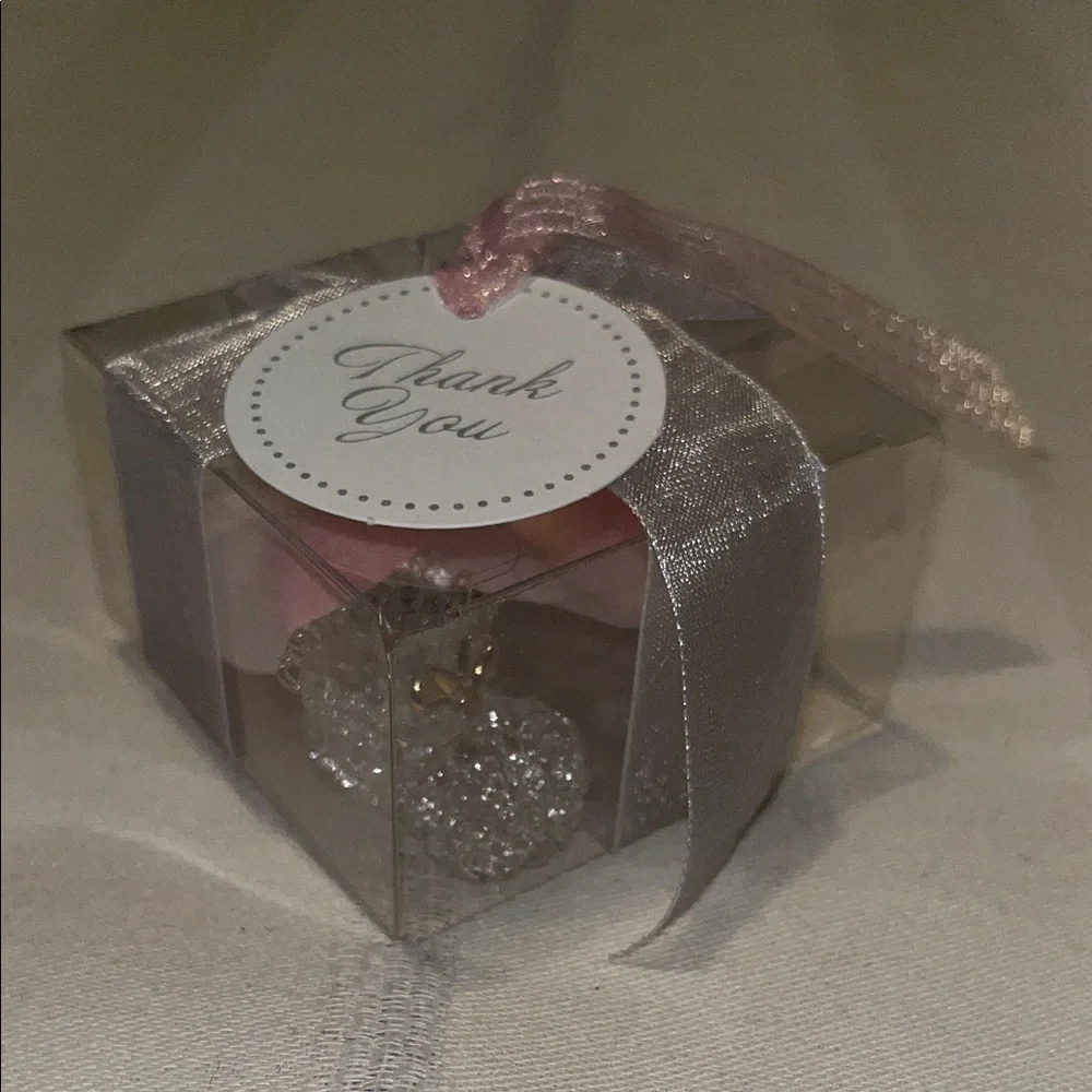 Elegant Thank You Clear Gift Box with Pink Ribbon And Baby Boot inside